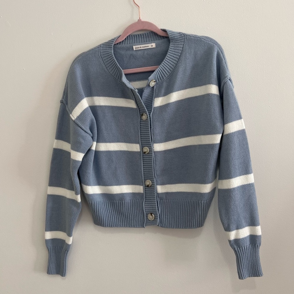 Blue and White Striped Women's Cardigan